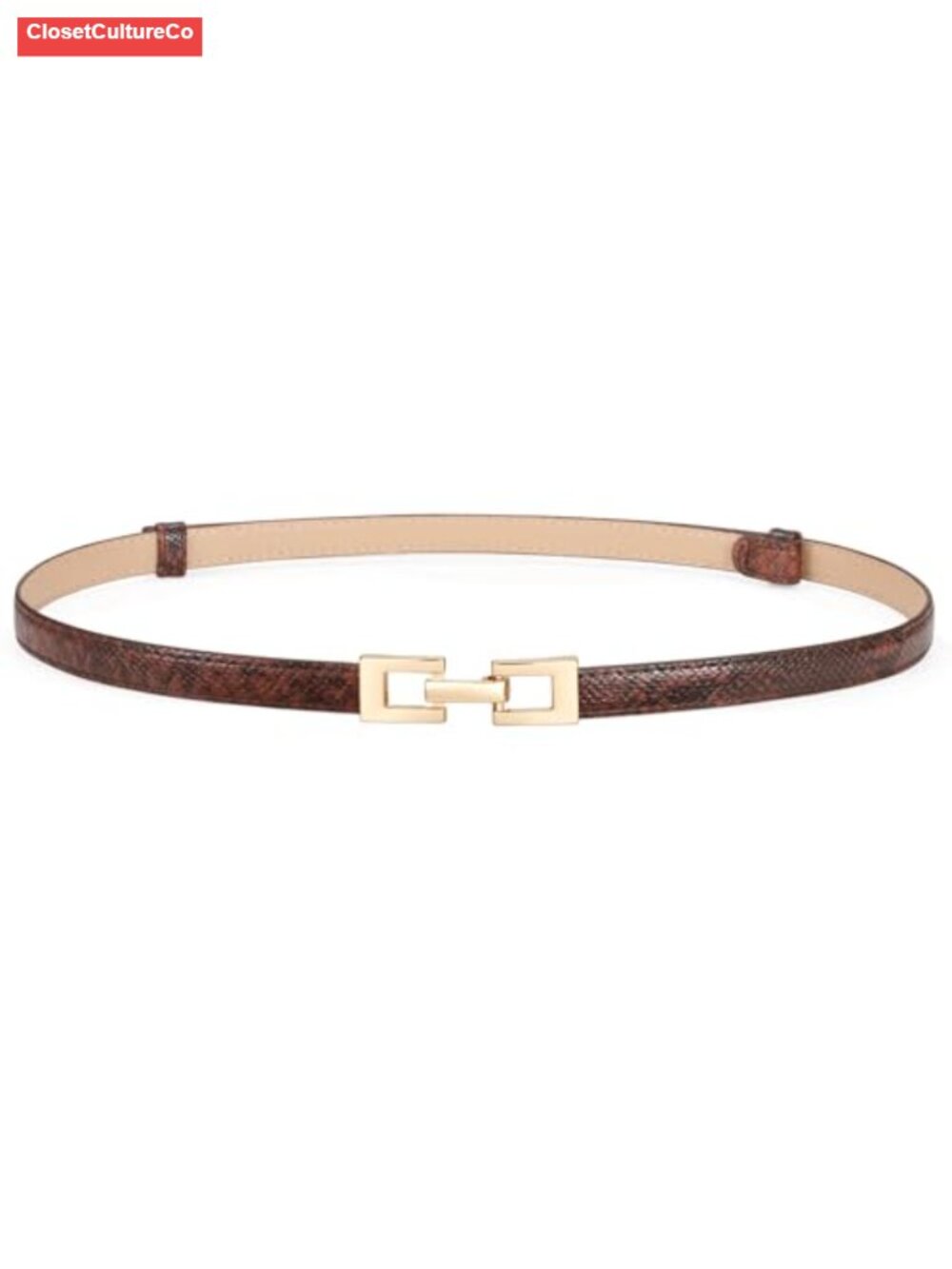 Faux Leather Skinny Belt Slide-Adjustable Gold Buckle Casual Office